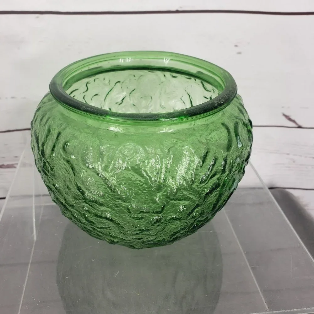 Vintage EO Brody Co Green Textured Round Depression Crinkle Glass Dish Candy Dis